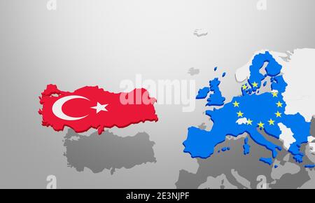 Rappresentazione 3d di una bandiera di Germania e Turchia, come modello 3d, mostrato come contorno del paese Foto Stock