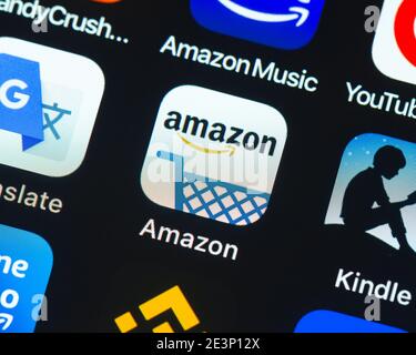 Icona dell'app Amazon sulla schermata di Apple iPhone Foto Stock