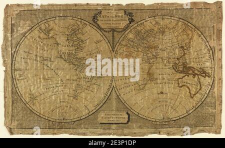 Mappa Sampler, una mappa del mondo per le donne Needlework e giovani studenti di Geografia, 1798 Foto Stock