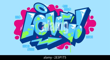 Testo astratto Love Graffiti stile caratteri lettering. Illustrazione vettoriale Arte per buon giorno di San Valentino o matrimonio Illustrazione Vettoriale