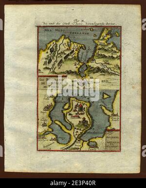 Mappa di Tunisi e Cartagine, 1719. Foto Stock