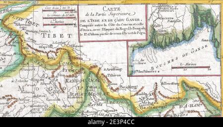 Mappa del Tibet, 1780 Raynal e Bonne Mappa dell'India del Nord - Geographicus - Indesuperiore-bonne-1780 (cropped). Foto Stock