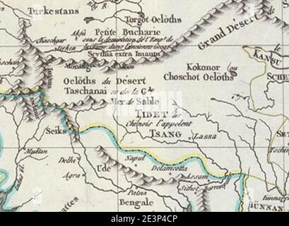 Mappa del Tibet nel 1798, da- Mappa Cina c1798 (tagliato). Foto Stock