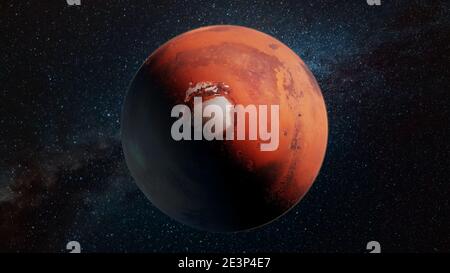 Marte, il pianeta rosso, con caratteristiche di superficie dettagliate, con atmosfera, e sfondo spaziale, alta risoluzione Foto Stock
