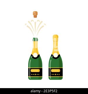 Icona vettoriale di una bottiglia di champagne. Bottiglia di vino bicchiere piatto alcol champagne icona Illustrazione Vettoriale