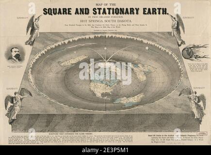 Mappa della piazza e della terra stazionaria - quattrocento passaggi nella Bibbia che condannano la Teoria del globo, o la Terra volante, e nessuno la sostiene; questa mappa è la mappa biblica del mondo Foto Stock