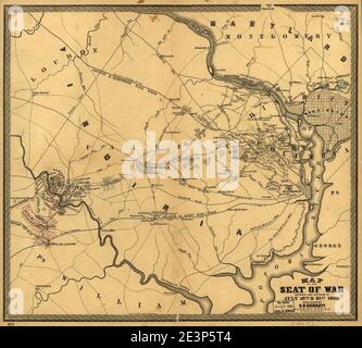 Mappa della sede di guerra che mostra le battaglie di 18 e 21 luglio 1861 Foto Stock