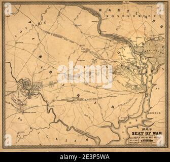 Mappa della sede di guerra che mostra le battaglie di 18 e 21 luglio 1861 Foto Stock