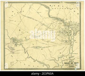 Mappa della sede della guerra che mostra le battaglie del 18 e 21 luglio 1861 Foto Stock