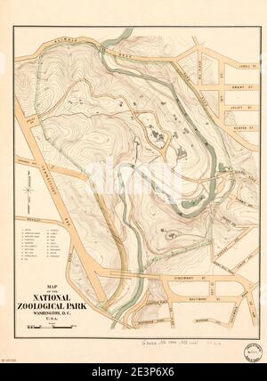 Mappa del Parco Zoologico Nazionale, Washington, D.C., U.S.A. Foto Stock