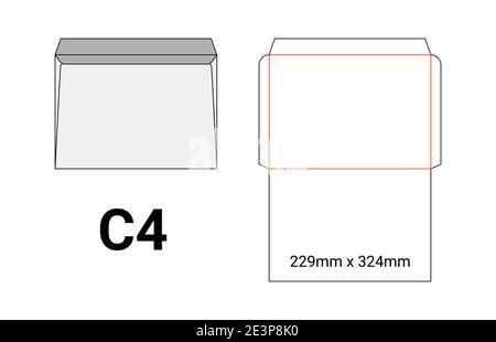 Modello busta C4 formato taglio modello bianco a4 Illustrazione Vettoriale