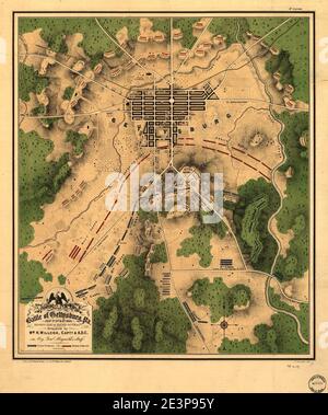 Mappa della battaglia di Gettysburg, Pa., 1 luglio, 2 e 3 luglio 1863, mostrando linea di battaglia alle ORE 23 del 2 Foto Stock