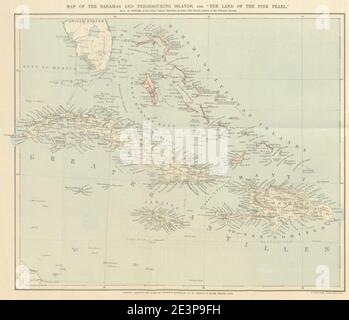 Mappa delle Bahamas e delle isole vicine. Foto Stock