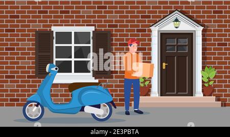 L'uomo ha lasciato scatole di cartone con merci Illustrazione Vettoriale