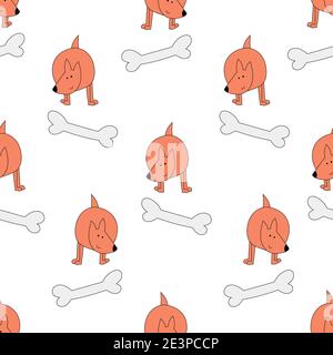 Modello senza giunture vettoriale con cani e ossa carini. Illustrazione Vettoriale
