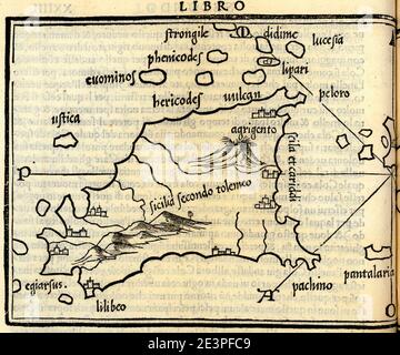 Mappa della Sicilia secondo Tolomeo - Bordone Benedetto - 1547. Foto Stock