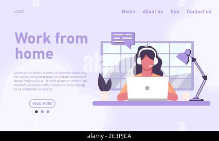 Una ragazza freelance lavora da casa Illustrazione Vettoriale