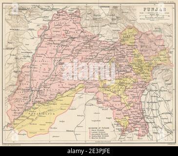 Mappa di Punjab dal Gazetter Imperiale dell'India (1907-1909). Foto Stock