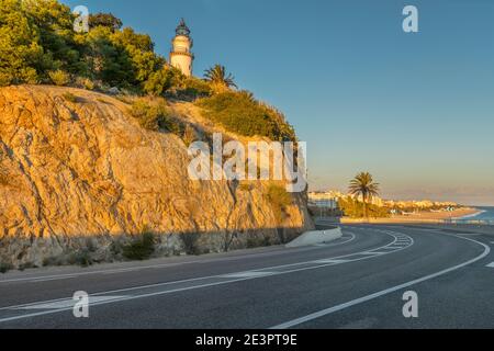ROUTE N-11 FARO DI CALELLA (© MARIA PARELLADA 1859) CALELLA COSTA DEL MARESME CATALOGNA SPAGNA Foto Stock