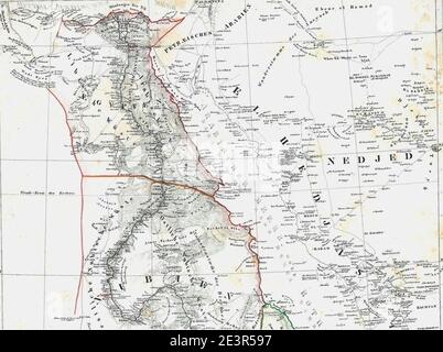 Mappa dell'Egitto Nubia Sudan Darfur 1844. Foto Stock