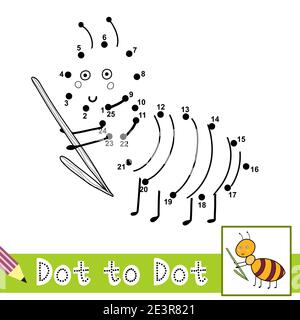 DOT to DOT giochi con simpatico formica. Collega la pagina di attività dei puntini per i bambini Illustrazione Vettoriale