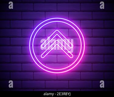 Scorri verso l'alto, pulsante per i social media. Freccia stile neon, pulsante e icona web per la pubblicità e il marketing in applicazioni di social media. Scorrere o scorrere verso l'alto Illustrazione Vettoriale