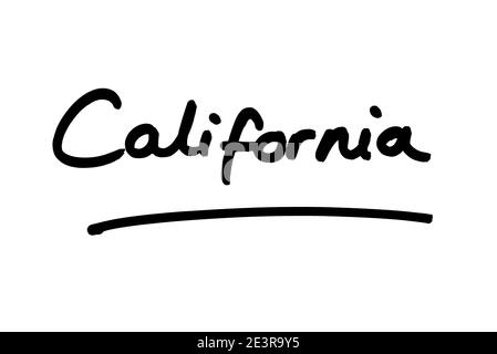 California - uno stato negli Stati Uniti d'America, scritto a mano su sfondo bianco. Foto Stock