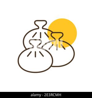 Icona vettore Khinkali. Fast food segno. Cibo nazionale georgiano. Simbolo grafico per la cottura di siti web e app design, logo, app, UI Illustrazione Vettoriale