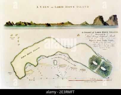 Mappa e Vista di Lord Howe Island colore B. Foto Stock