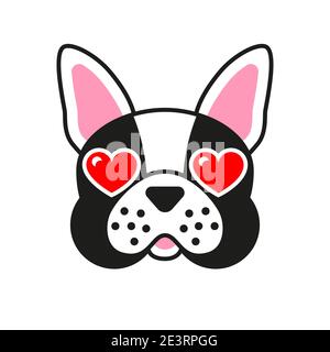 Bulldog francese Cartoon. Cane con cuori negli occhi Illustrazione Vettoriale