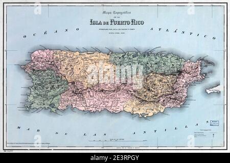 Mapa topográfico de la isla de Puerto Rico. Foto Stock