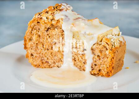 Pudding con banana clos up Foto Stock