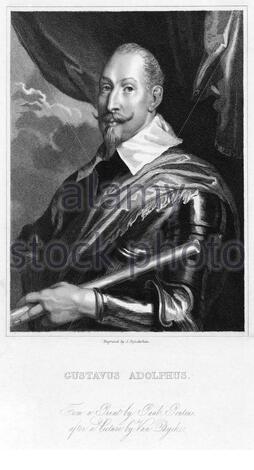 Gustavo Adolfo ritratto, 1594 – 1632, fu il re di Svezia dal 1611 al 1632, illustrazione d'epoca del 1800 Foto Stock