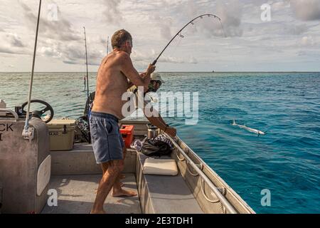 Pesca d'altura. Pesca alla traina in Papua Nuova Guinea Foto Stock