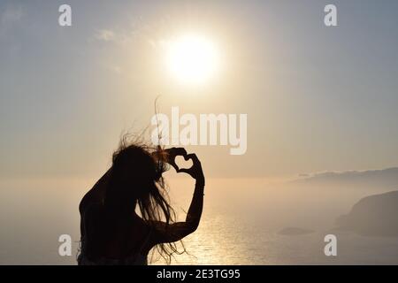 Cuore sul bellissimo tramonto, Rodi, Grecia Foto Stock