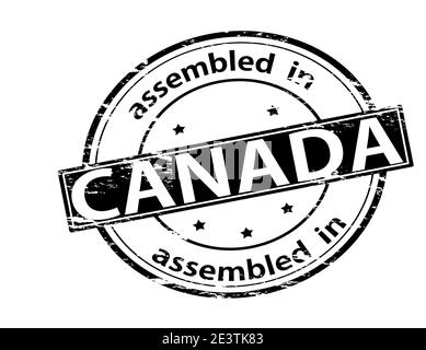 Timbro in gomma con testo assemblato in Canada all'interno, illustrazione vettoriale Foto Stock