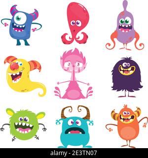 Buffo set mostri cartoni animati. Illustrazione vettoriale Illustrazione Vettoriale