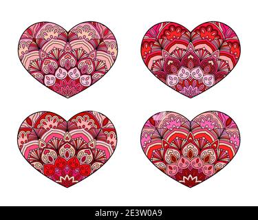 Cuore vettoriale impostato. Ornamento di mandala decorativo. Intricata collezione di valentine Illustrazione Vettoriale