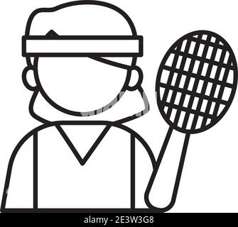 giocatore di tennis professione lavoratore avatar stile linea icona vettore illustrazione design Illustrazione Vettoriale