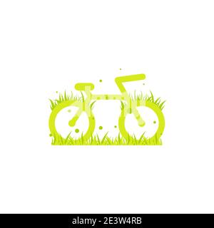 Bicicletta verde con icona erba. Logo Flat bike isolato su bianco. Illustrazione vettoriale. Simbolo trasporto ecologico. Un viaggio sano. Ecologia. Diventa verde. Mondo Illustrazione Vettoriale