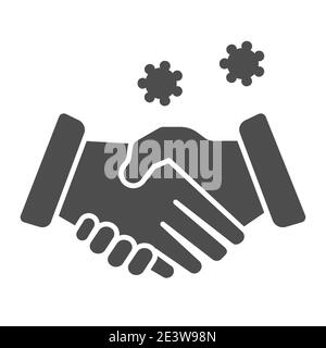 Icona solida di trasmissione di handshake e virus, concetto di epidemia di coronavirus, Covid-19 trasmesso attraverso il segno di mano di shake su sfondo bianco in glifo Illustrazione Vettoriale