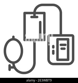 Icona della linea del tonometro elettronico, concetto di cura della salute, segno del dispositivo di controllo della pressione arteriosa su sfondo bianco, icona dello sfigmomanometro sul contorno Illustrazione Vettoriale