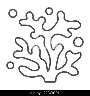 Icona della linea sottile di corallo, concetto di oceano e sottomarino, segno della pianta sottomarina su sfondo bianco, icona dell'albero di corallo in stile outline per il concetto mobile Illustrazione Vettoriale