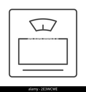 Scala icona linea sottile, concetto di dispositivi di misurazione, segno della scala digitale del bagno su sfondo bianco, icona della scala Home in stile contorno per dispositivi mobili Illustrazione Vettoriale