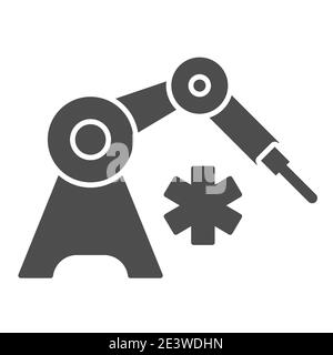 Robot medico e icona stella della vita solida, concetto innovativo di medicina, simbolo strumento chirurgico robot su sfondo bianco, icona robot iniezione medica in Illustrazione Vettoriale