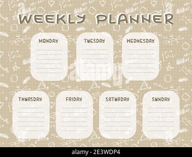 Beige e Bianco pianificatore settimanale su modello matematico, che consiste di formule e forme semplici, sorriso e simboli del cuore Illustrazione Vettoriale