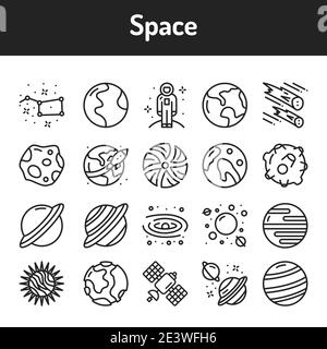 Set di icone di linee di colore dello spazio. Pittogrammi per pagina Web, app mobile, promo. Tratto modificabile. Illustrazione Vettoriale