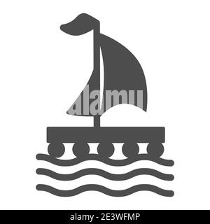 Zattera in legno con icona velica solida, concetto nautico, cartello su sfondo bianco, icona zattera in stile glifo per il concetto mobile e web design. Vettore Illustrazione Vettoriale