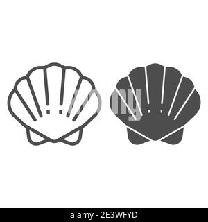 Linea di shell e icona solida, concetto di oceano, simbolo di shell di molluschi su sfondo bianco, icona di conchiglia in stile outline per il concept mobile e il web design Illustrazione Vettoriale
