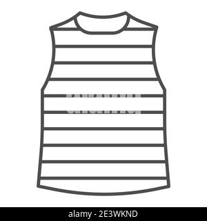 Icona smanicato sottile gilet, concetto di abbigliamento estivo, segno di t-shirt a righe su sfondo bianco, icona gilet marinaio in stile outline per il concetto mobile Illustrazione Vettoriale